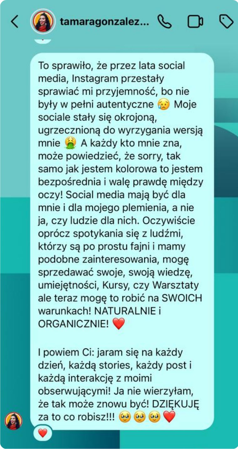 Wiadomość od Tamary Gonzalez Perei
